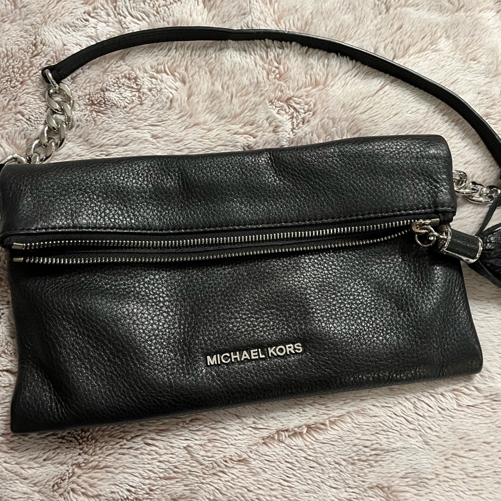 Michael Kors black leather clutch with shoulder strap